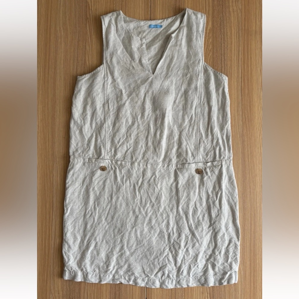 J McLaughlin Rue Linen Blend Shift Dress L Natural Sleeveless Resort Lagenlook